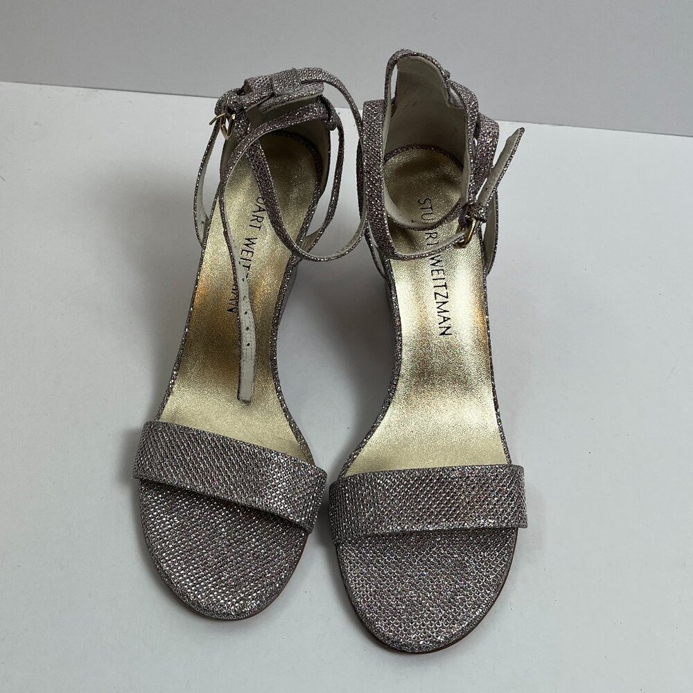 Stuart Weitzman Tia 85 Metallic Backdraft Wedge Sandal